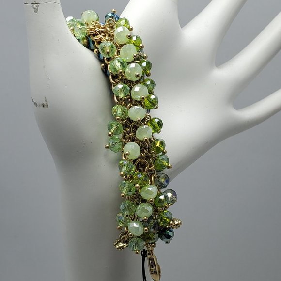 Ali Khan beaded bracelet with gold links. color aqua-green-seagrass beads - Picture 2 of 5